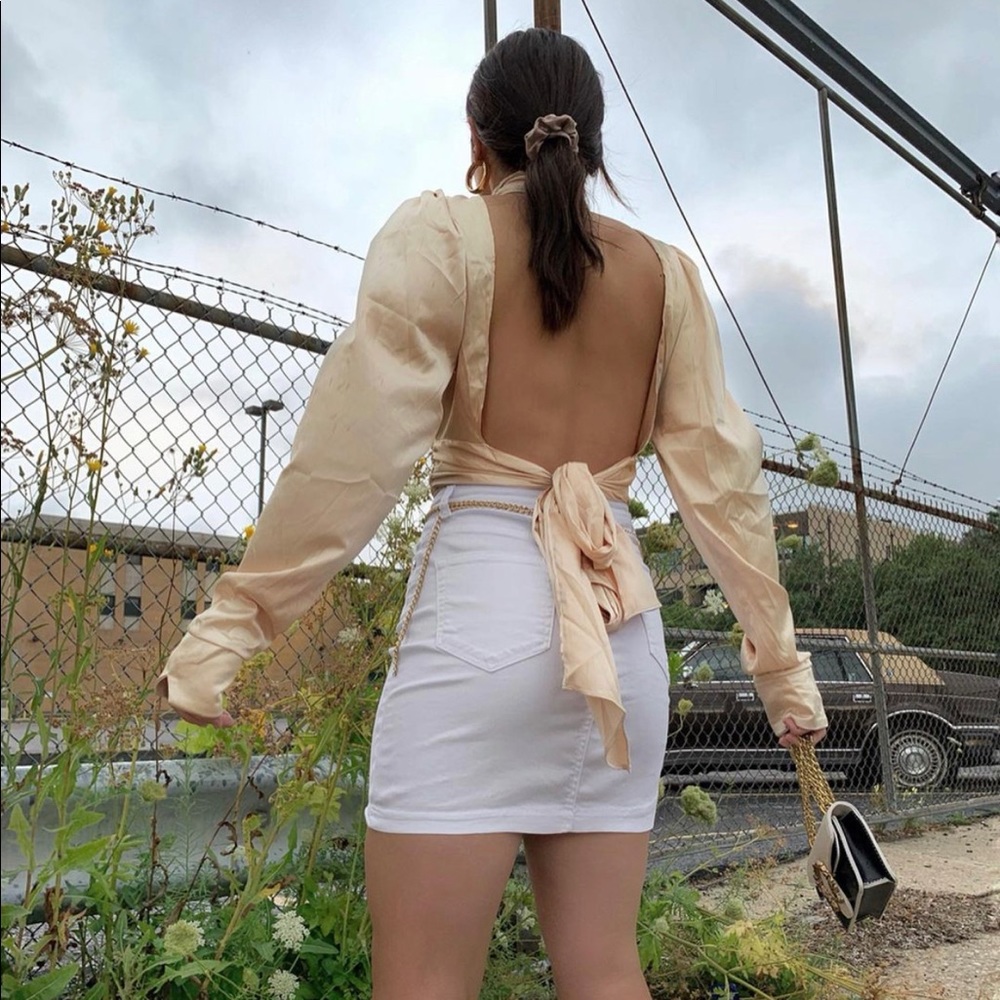 Satin open back wrap top
